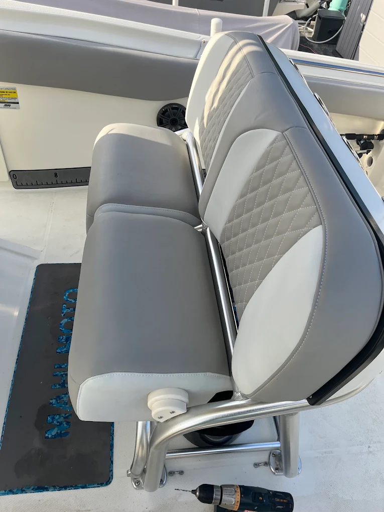 Gray diamond-stitch flip-back cooler seat