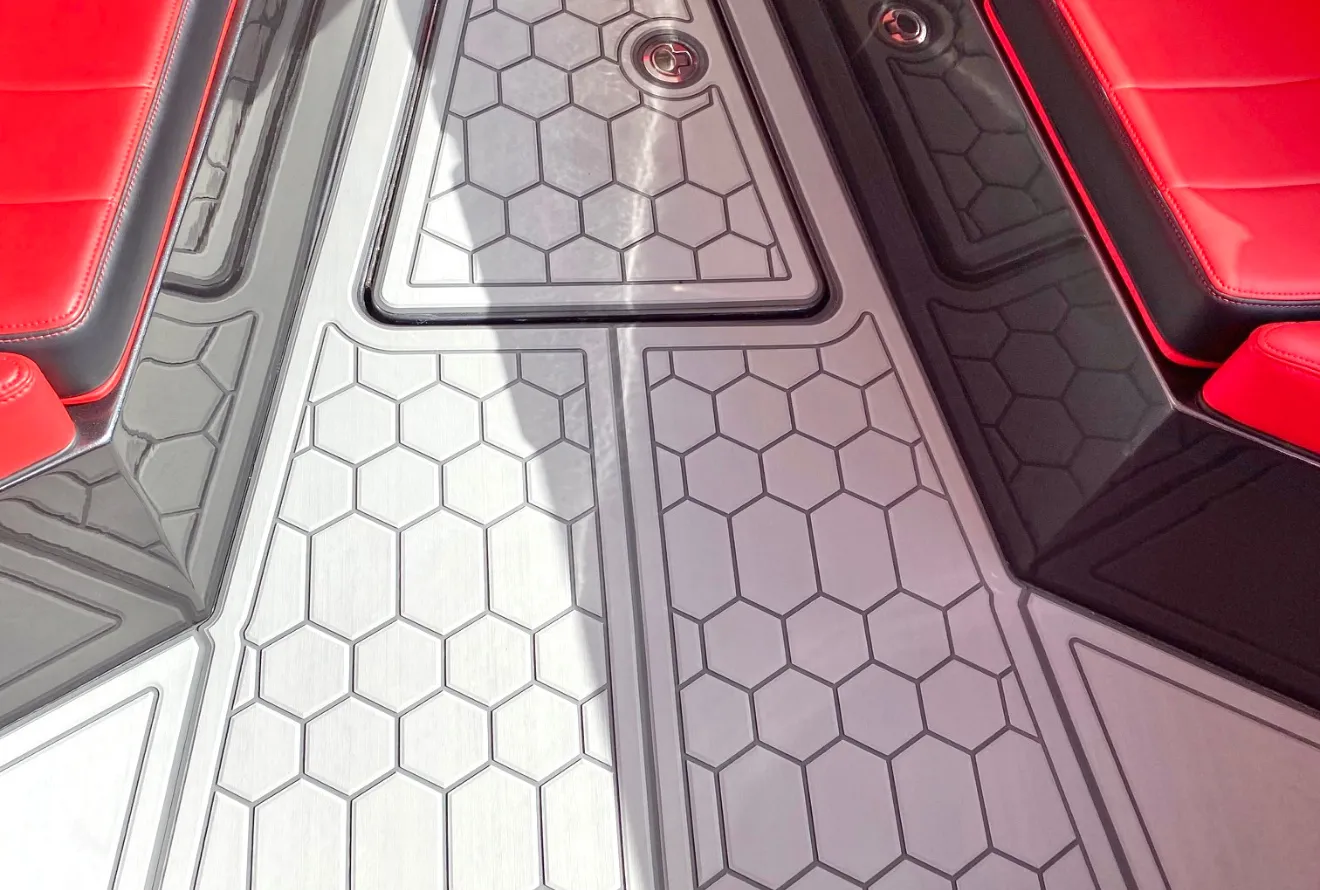 Honeycomb foam decking detail in gray and black