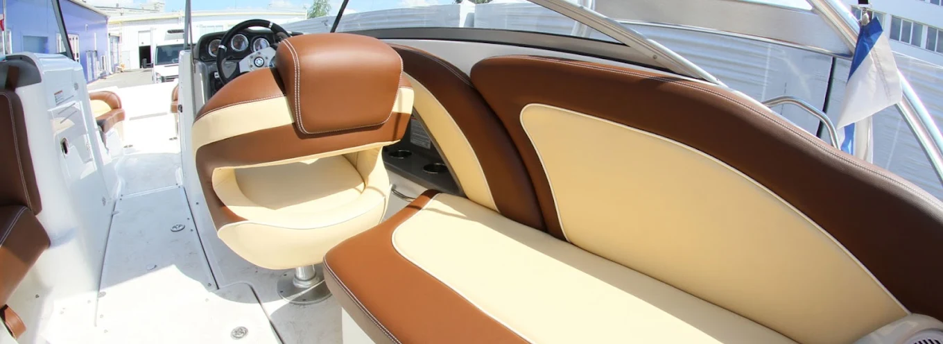 Two-tone brown and cream bowrider interior