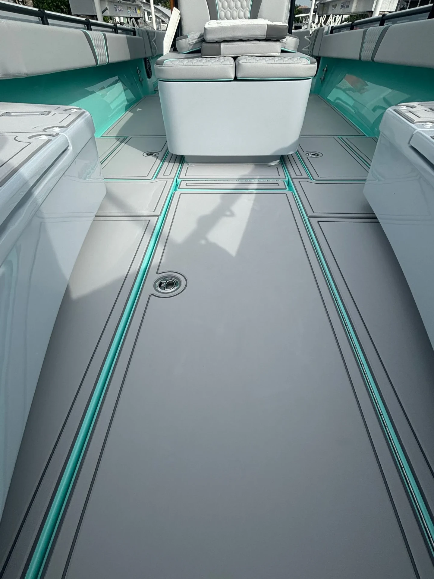 Foam decking with teal accent inlays