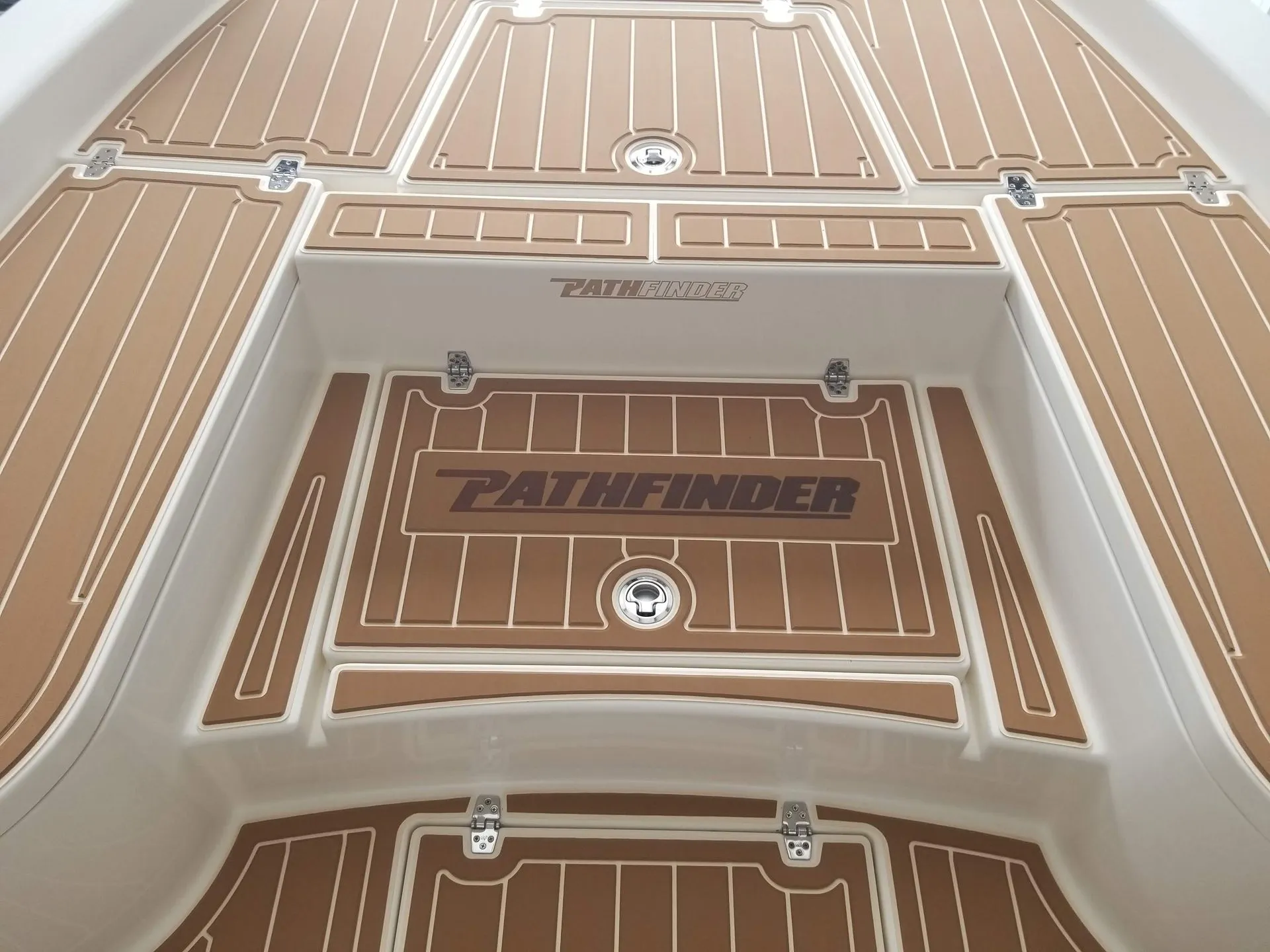 Teak-look foam decking with custom logo panel