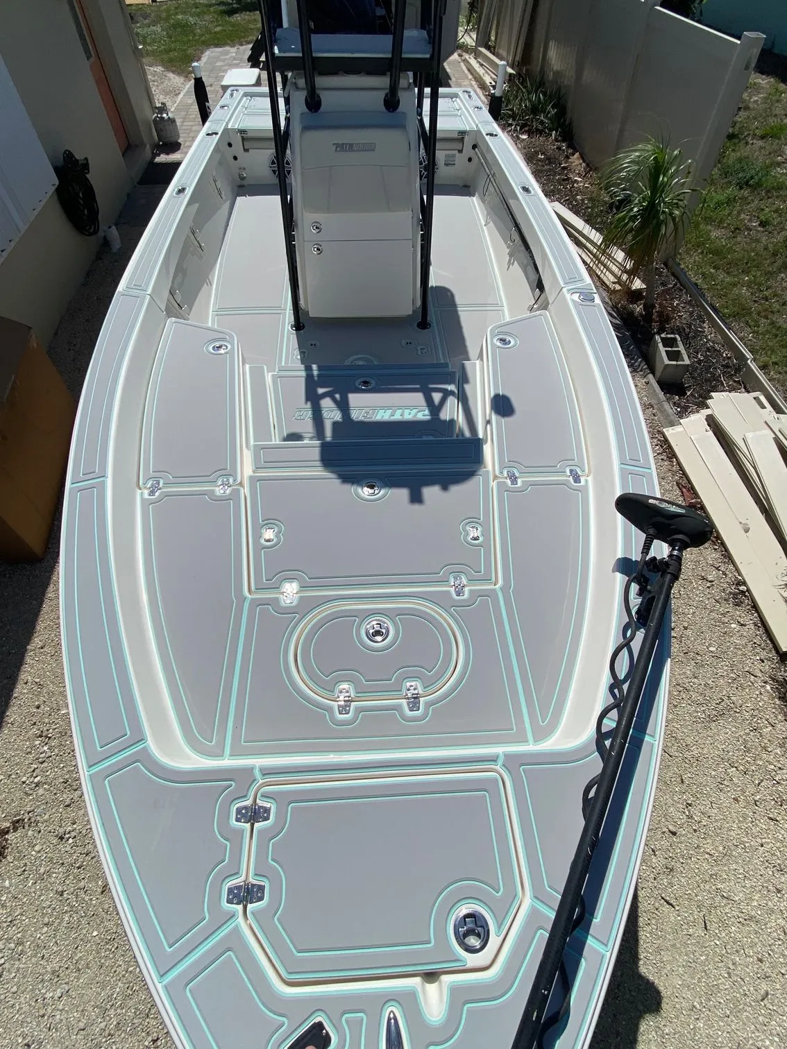 Flats boat foam decking with seafoam accent lines