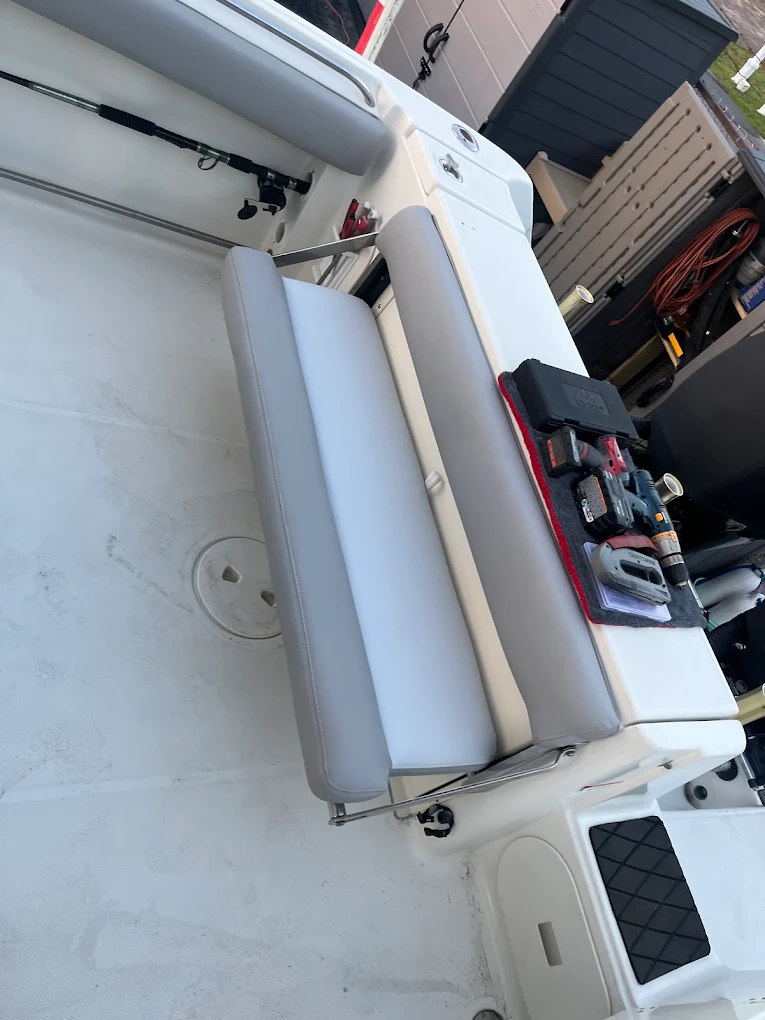 White and gray cockpit bench seating